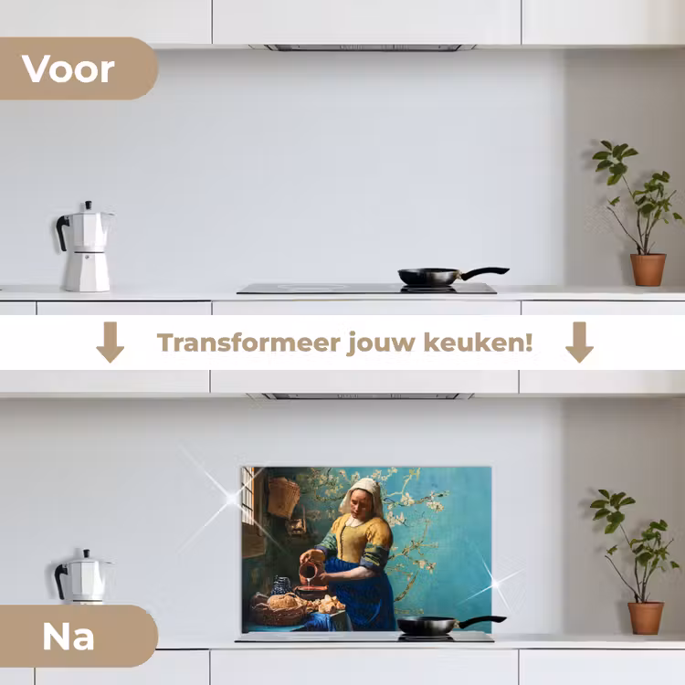 Melkmeisje - Amandelbloesem - Van Gogh - Vermeer - Schilderij - Oude meesters keuken achterwand spatscherm klein -voor_na_NL