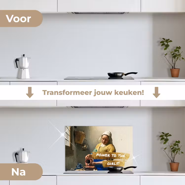 Melkmeisje - Goud - Quotes - Schilderij - Oude meesters keuken achterwand spatscherm klein -voor_na_NL