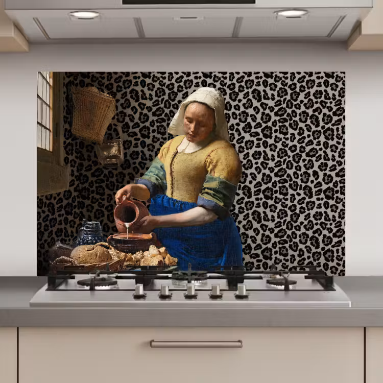 Melkmeisje - Kunst - Panterprint - Vermeer - Schilderij - Oude meesters keuken achterwand spatscherm klein -3d_website
