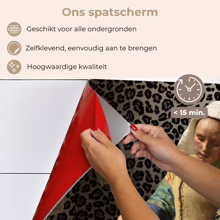 Melkmeisje - Kunst - Panterprint - Vermeer - Schilderij - Oude meesters keuken achterwand spatscherm klein -spatscherm_NL