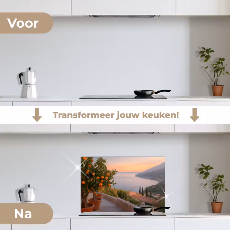 Middelandse zee - Sinaasappel - Heuvels - Zee keuken achterwand spatscherm klein -voor_na_NL