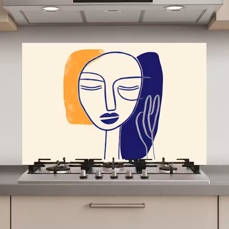 Minimalistisch - Gezicht - Hand - Oranje - Blauw keuken achterwand spatscherm klein -3d_website