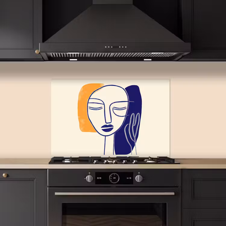 Minimalistisch - Gezicht - Hand - Oranje - Blauw keuken achterwand spatscherm klein -sfeer1