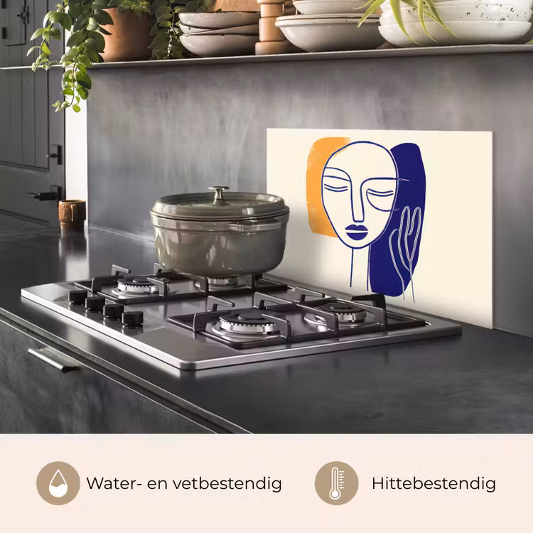 Minimalistisch - Gezicht - Hand - Oranje - Blauw keuken achterwand spatscherm klein -usp_NL