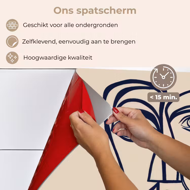 Minimalistisch - Lijnillustratie - Beige - Donkerblauw keuken achterwand spatscherm klein -spatscherm_NL