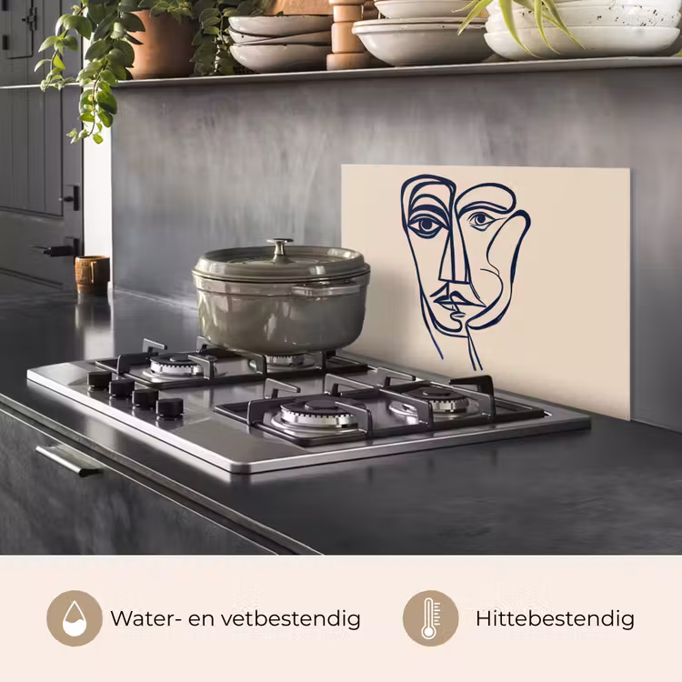 Minimalistisch - Lijnillustratie - Beige - Donkerblauw keuken achterwand spatscherm klein -usp_NL
