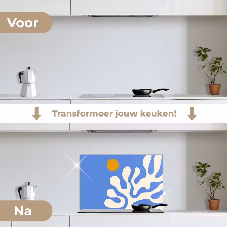 Minimalistisch - Organisch patroon - Blauw keuken achterwand spatscherm klein -voor_na_NL