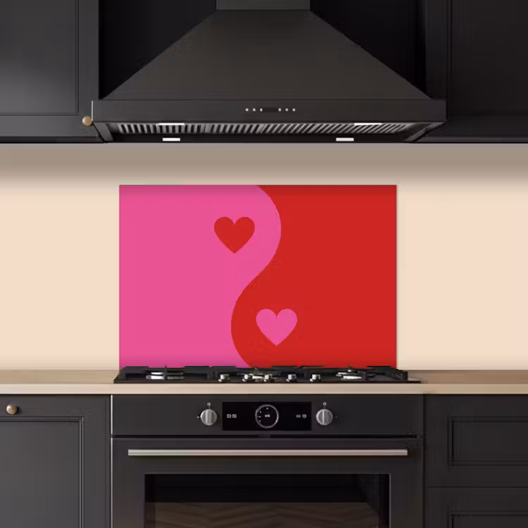 Minimalistisch - Rood - Roze - Hartjes keuken achterwand spatscherm klein -sfeer1
