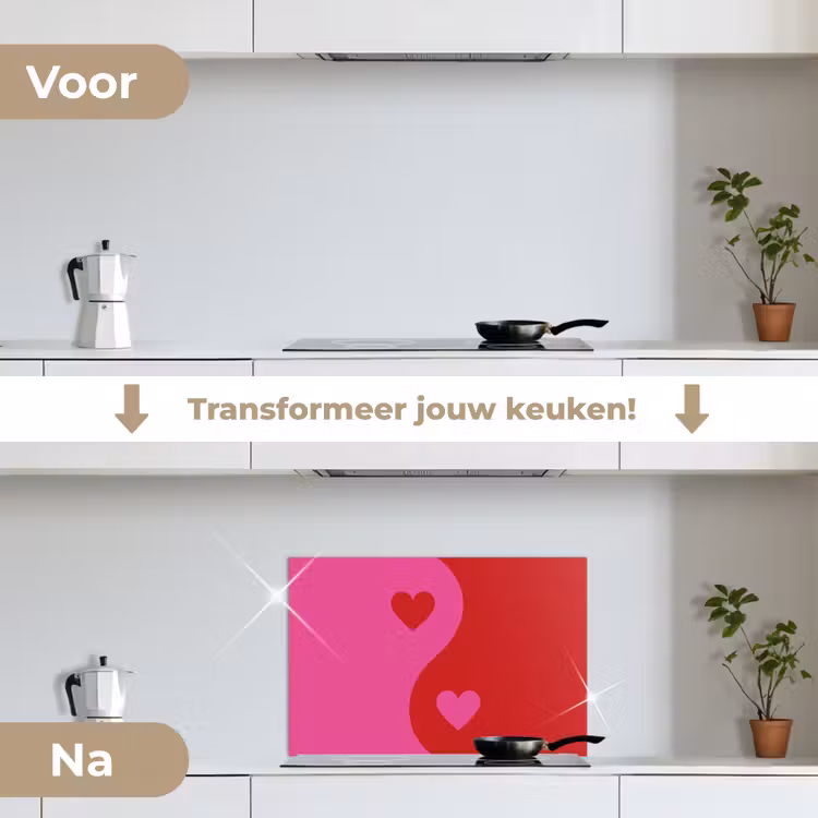 Minimalistisch - Rood - Roze - Hartjes keuken achterwand spatscherm klein -voor_na_NL