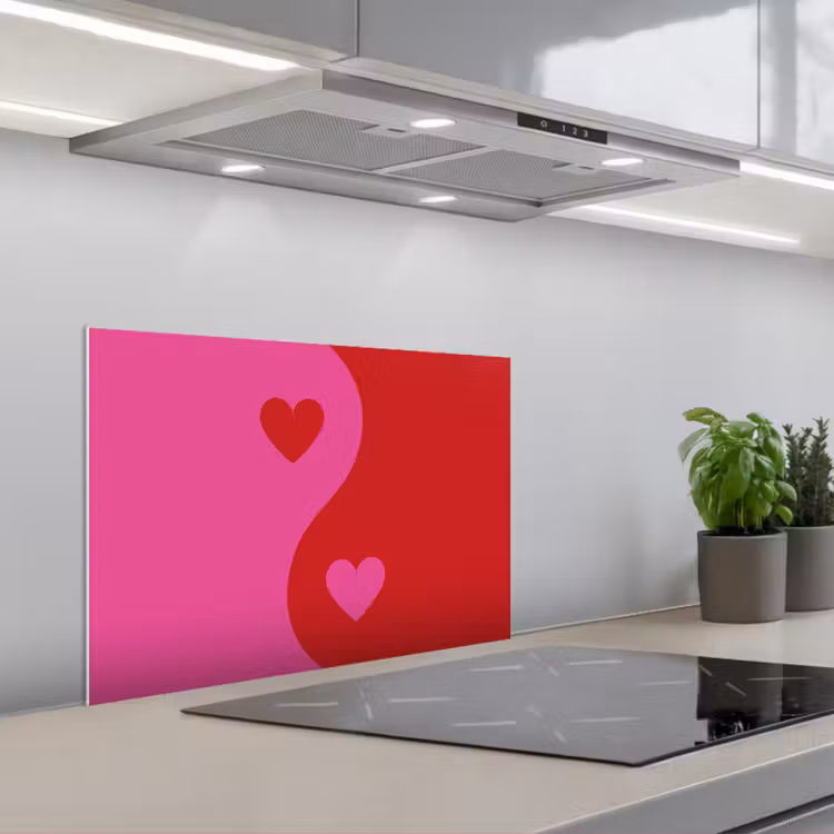 Minimalistisch - Rood - Roze - Hartjes keuken achterwand spatscherm klein -3d_schuin