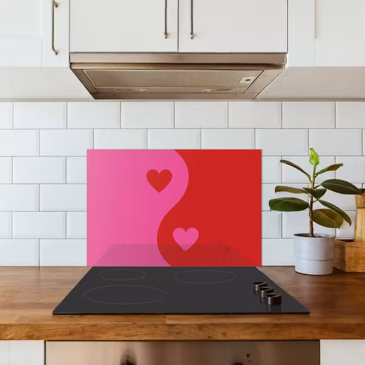 Minimalistisch - Rood - Roze - Hartjes keuken achterwand spatscherm klein -sfeer2