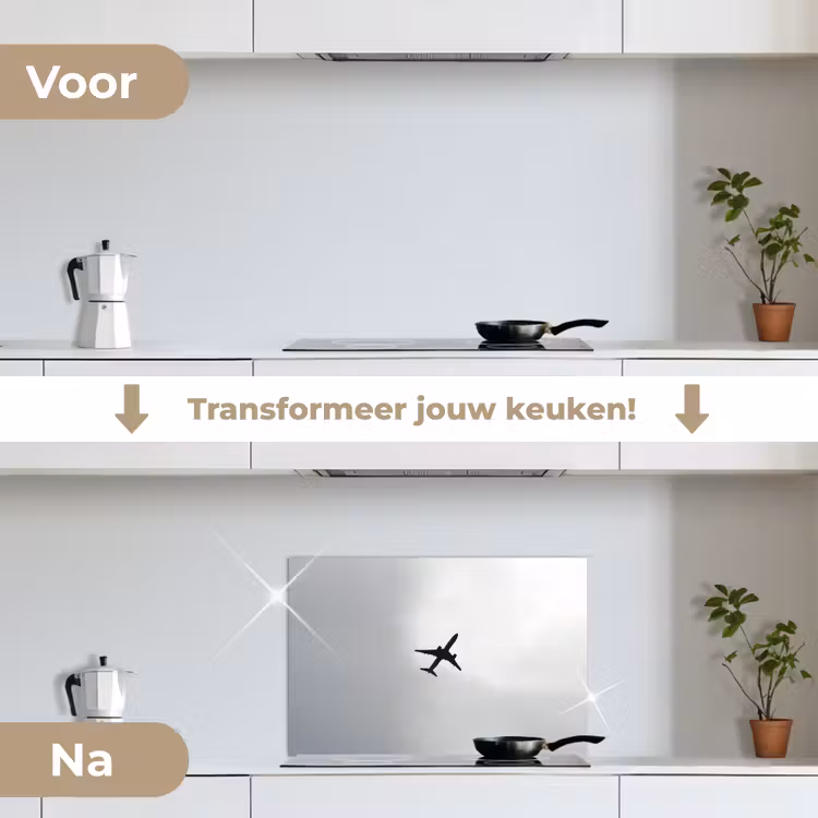 Minimalistisch - Silhouet - Zwart - Vliegtuig keuken achterwand spatscherm klein -voor_na_NL