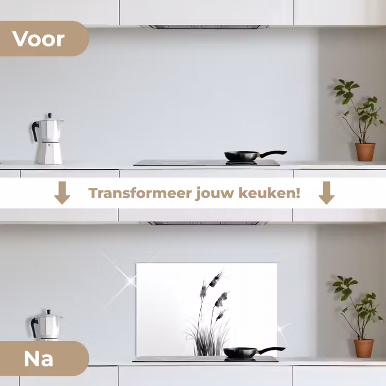 Minimalistisch - Stelen - Wit keuken achterwand spatscherm klein -voor_na_NL