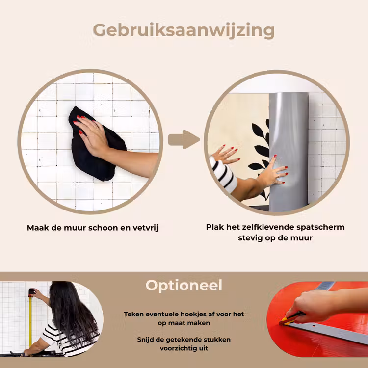 Minimalistisch - Tak - Bladeren - Zwart keuken achterwand spatscherm klein -gebruiksaanwijzing_NL