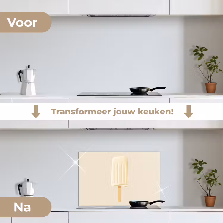 Minimalistisch - Waterijsje - Stokje - Beige keuken achterwand spatscherm klein -voor_na_NL