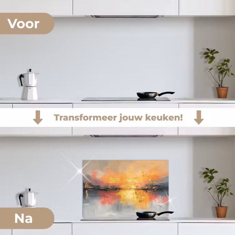 Modern - Abstract - Goud - Roze keuken achterwand spatscherm klein -voor_na_NL