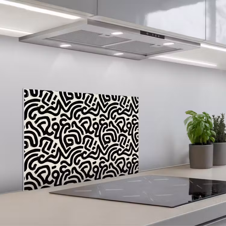 Modern - Abstract - Zwart keuken achterwand spatscherm klein 900 -3d_schuin