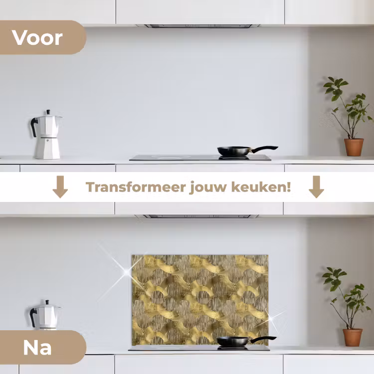 Modern - Geometrisch - Goud keuken achterwand spatscherm klein 900 -voor_na_NL