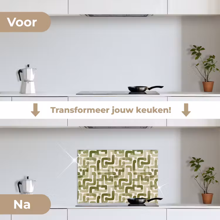 Modern - Grafisch - Groen keuken achterwand spatscherm klein 900 -voor_na_NL