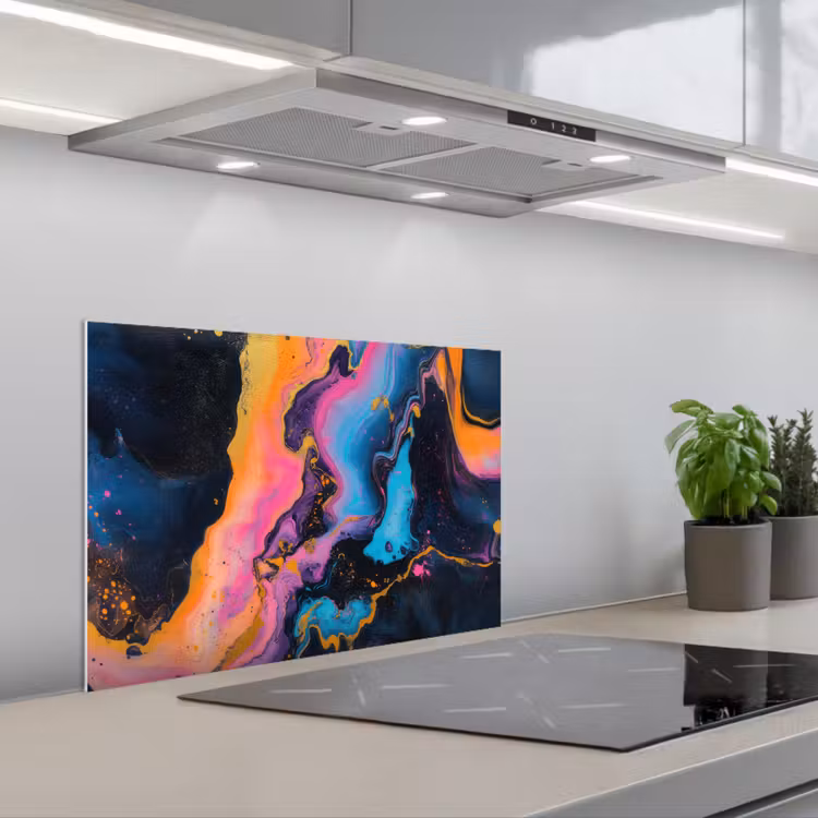 Modern - Marmer - Oranje keuken achterwand spatscherm klein -3d_schuin