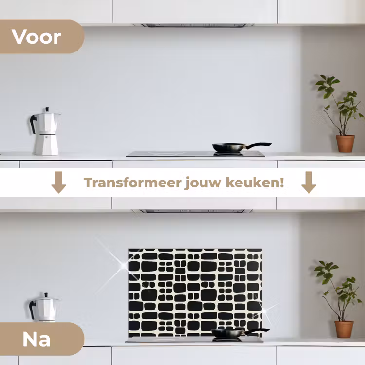 Modern - Organisch - Zwart keuken achterwand spatscherm klein 900 -voor_na_NL