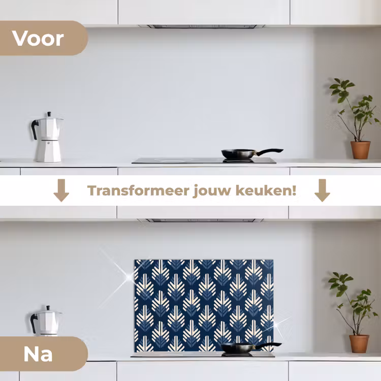 Modern - Patroon - Blauw keuken achterwand spatscherm klein 900 -voor_na_NL