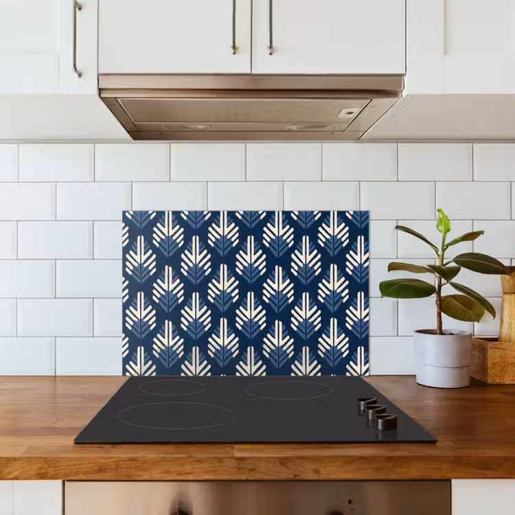 Modern - Patroon - Blauw keuken achterwand spatscherm klein 900 -sfeer2