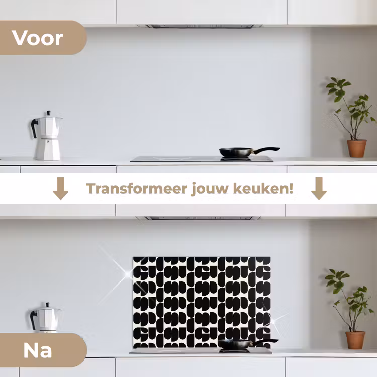 Modern - Patroon - Zwart keuken achterwand spatscherm klein 900 -voor_na_NL