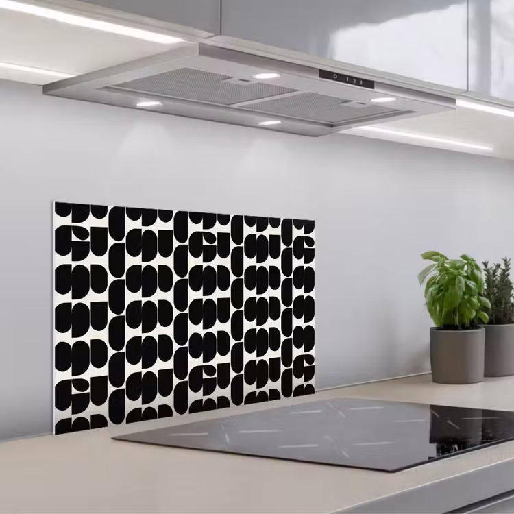 Modern - Patroon - Zwart keuken achterwand spatscherm klein 900 -3d_schuin