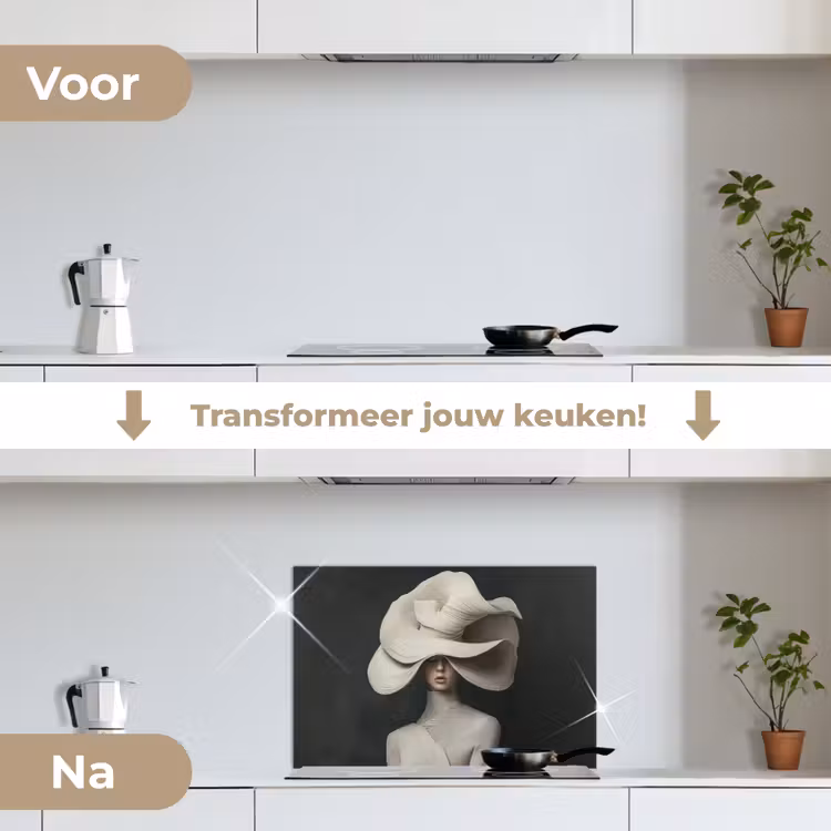 Modern - Vrouw - Hoed keuken achterwand spatscherm klein -voor_na_NL