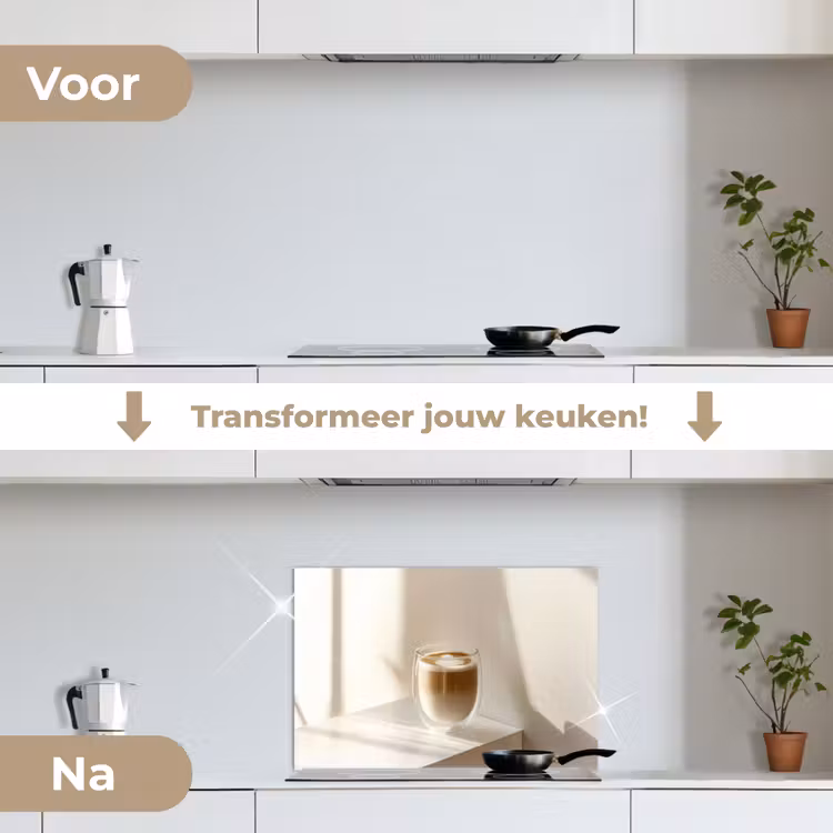 Mok - Latte - Minimalistisch - Schaduw keuken achterwand spatscherm klein -voor_na_NL