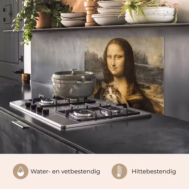 Mona Lisa - Kat - Leonardo da Vinci - Vintage - Kunstwerk - Oude meesters - Schilderij keuken achterwand spatscherm middel -usp_NL