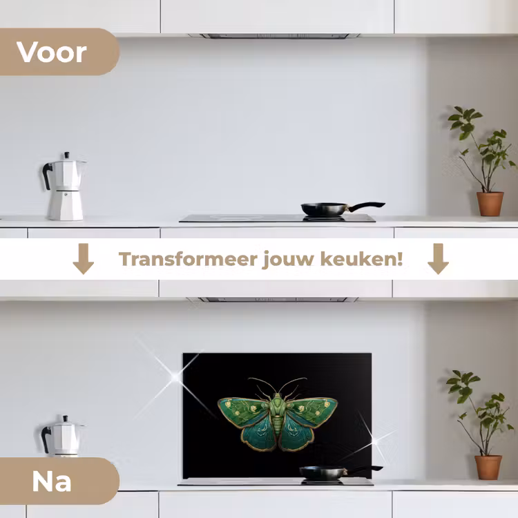 Mot - Levendig - Groen keuken achterwand spatscherm klein -voor_na_NL