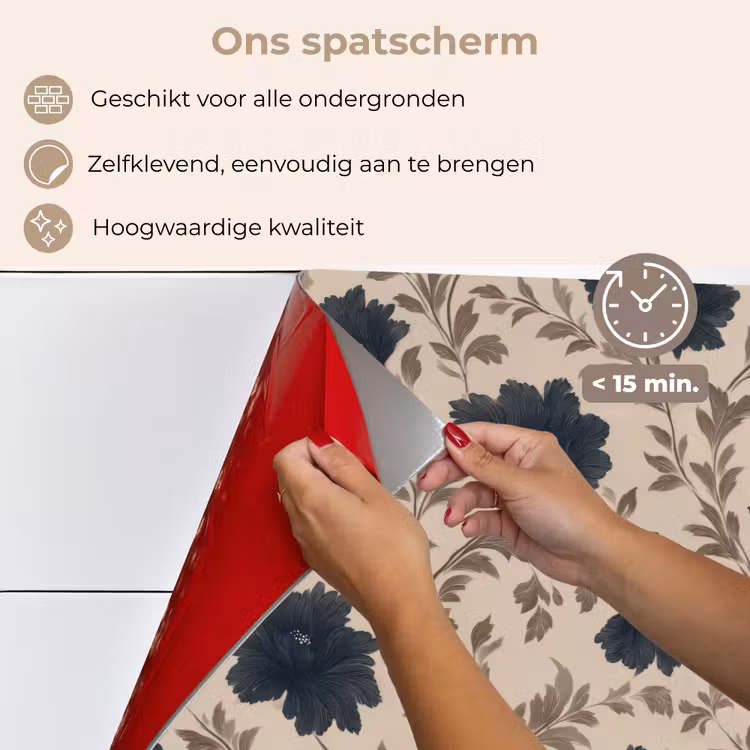 Motief - Bloemen - Zwart - Beige keuken achterwand spatscherm klein 900 -spatscherm_NL