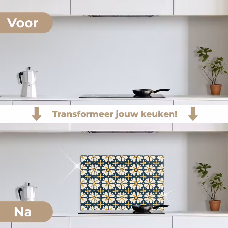 Motief - Tegel - Okergeel keuken achterwand spatscherm klein 900 -voor_na_NL
