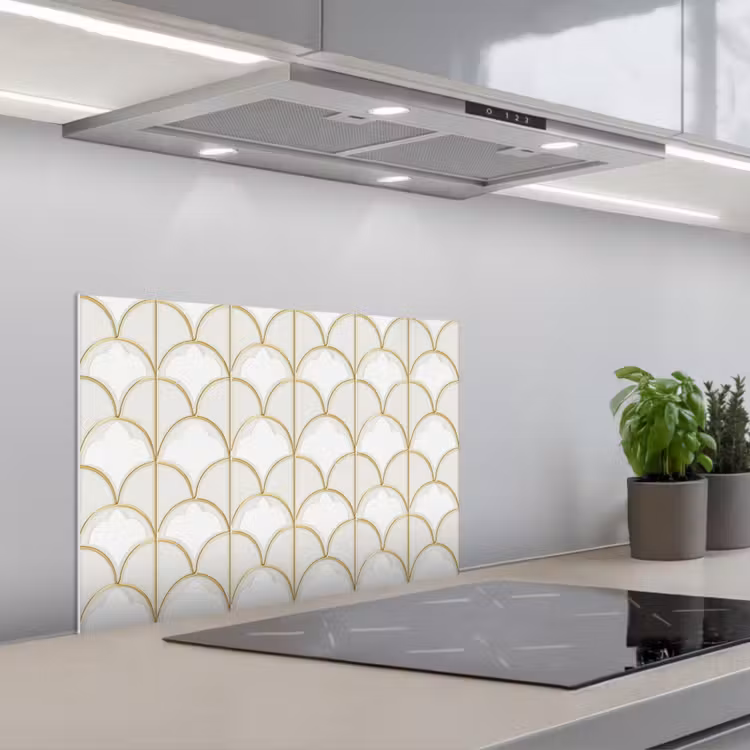 Mozaïek - Bogen - Goud keuken achterwand spatscherm klein 900 -3d_schuin
