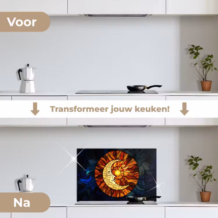 Mozaïek - Glas - Maan - Donkerblauw keuken achterwand spatscherm klein -voor_na_NL