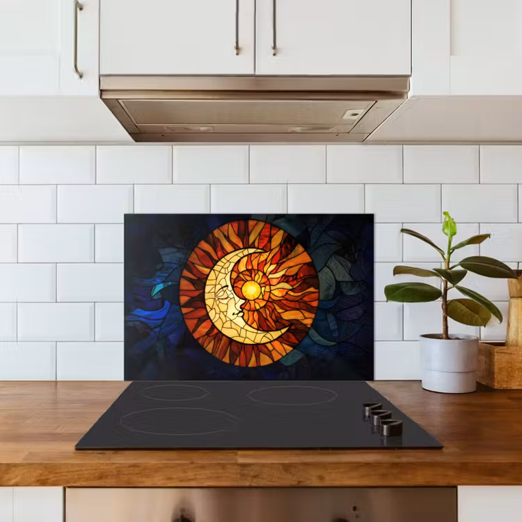 Mozaïek - Glas - Maan - Donkerblauw keuken achterwand spatscherm klein -sfeer2