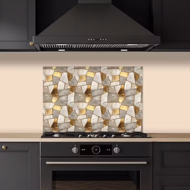 Mozaïek - Marmer - Goud keuken achterwand spatscherm klein 900 -sfeer1