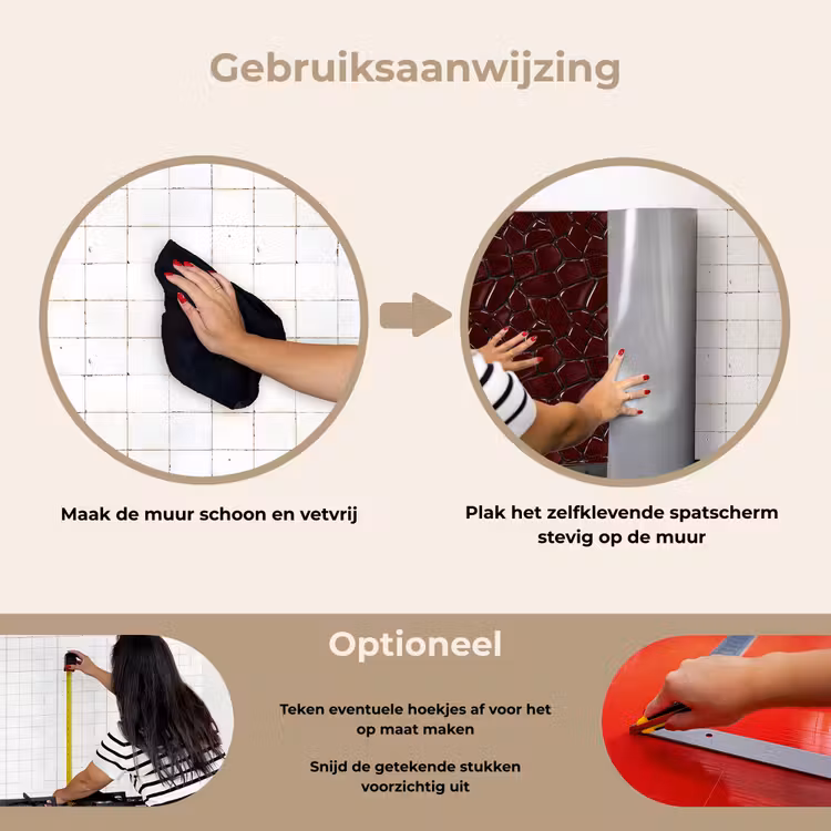 Mozaïek - Tegel - Bordeauxrood keuken achterwand spatscherm klein 900 -gebruiksaanwijzing_NL