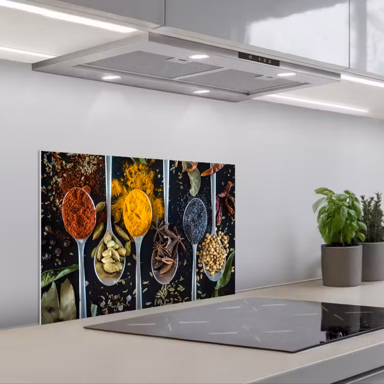 Mozaïek van Kruiden en Specerijen keuken achterwand spatscherm klein -3d_schuin