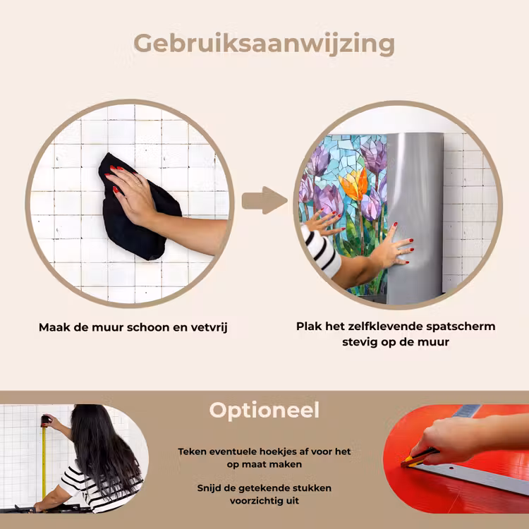 Mozaïek - Veld - Tulpen - Kleurrijk keuken achterwand spatscherm klein -gebruiksaanwijzing_NL