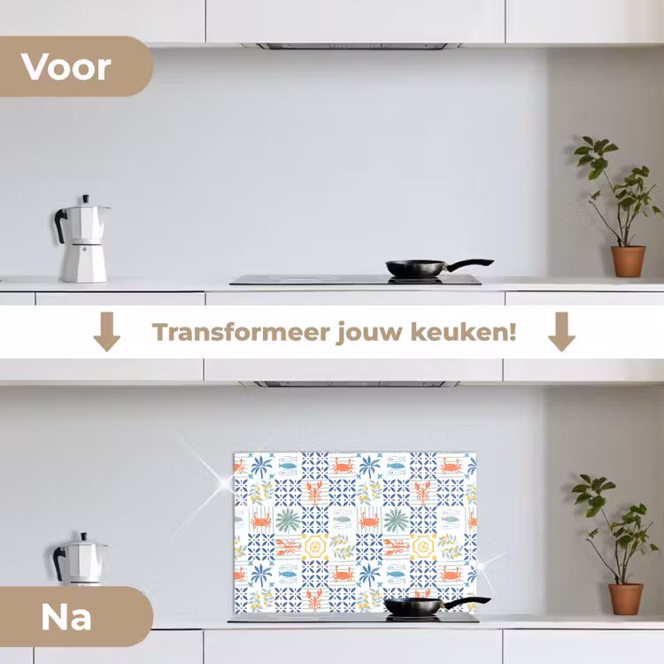 Zee - Sfeer - Mozaïek - Multi keuken achterwand spatscherm klein 900 -voor_na_NL