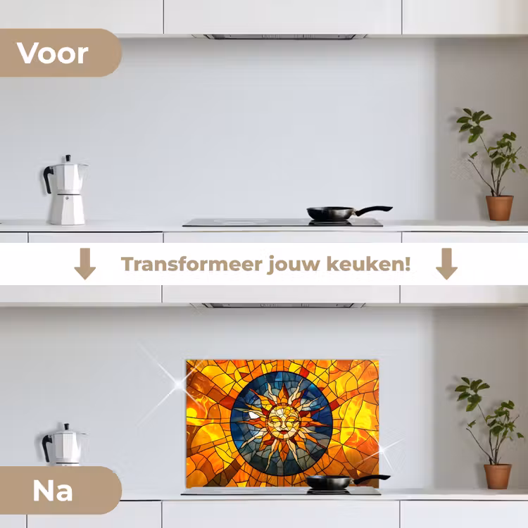Mozaïek - Zon - Geel - Cirkel keuken achterwand spatscherm klein -voor_na_NL