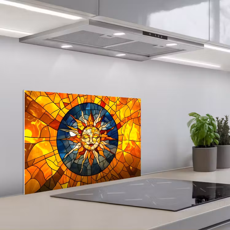 Mozaïek - Zon - Geel - Cirkel keuken achterwand spatscherm klein -3d_schuin
