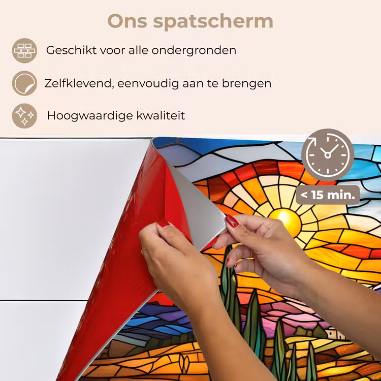 Mozaïek - Zon - Landschap - Dorp keuken achterwand spatscherm klein -spatscherm_NL