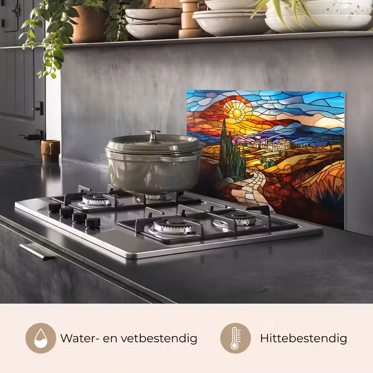 Mozaïek - Zon - Landschap - Dorp keuken achterwand spatscherm klein -usp_NL