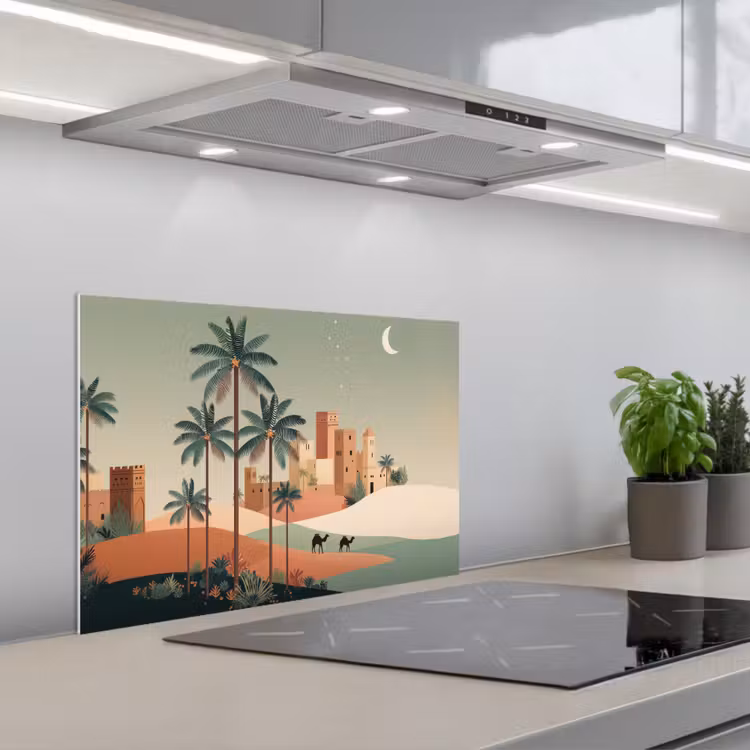 Nachtlandschap - Kamelen - Sterren - zandduinden keuken achterwand spatscherm klein -3d_schuin
