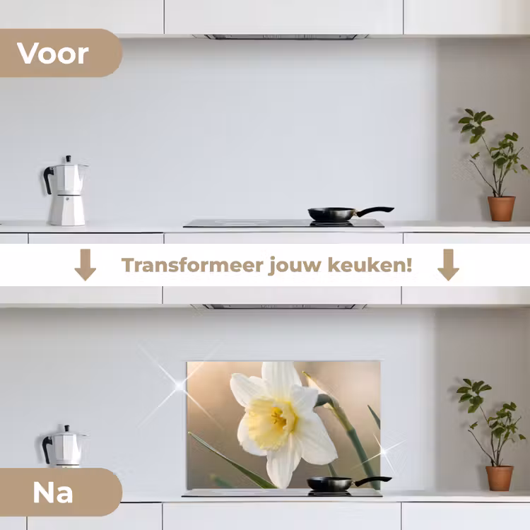 Narcis - Bloem - Minimalistisch keuken achterwand spatscherm klein -voor_na_NL
