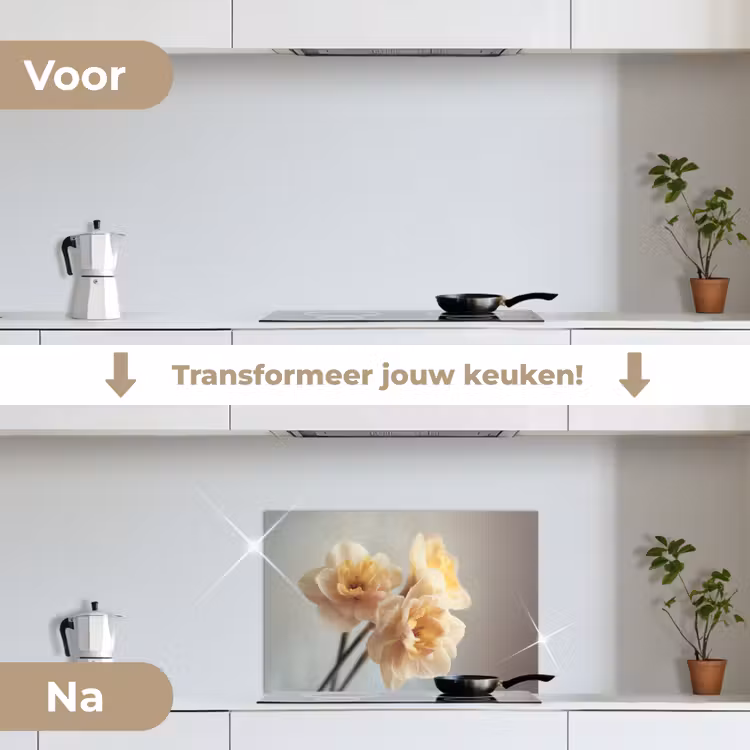 Narcissen - Geel - Bloemblaadjes keuken achterwand spatscherm klein -voor_na_NL